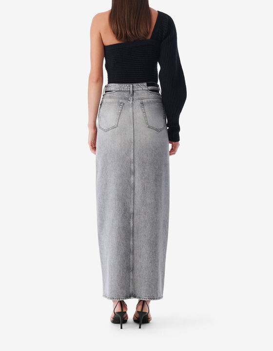 JUPE MIDI &Agrave; FENTE EN JEAN