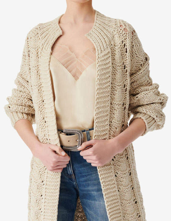 LONG OPENWORK KNIT CARDIGAN