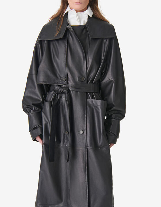 LONG LEATHER TRENCH COAT