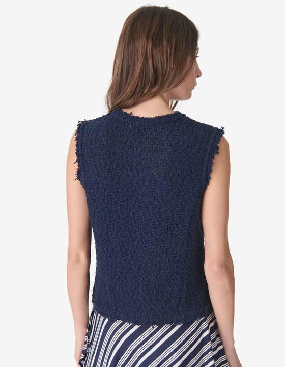 TEXTURED TWEED SLEEVELESS JACKET