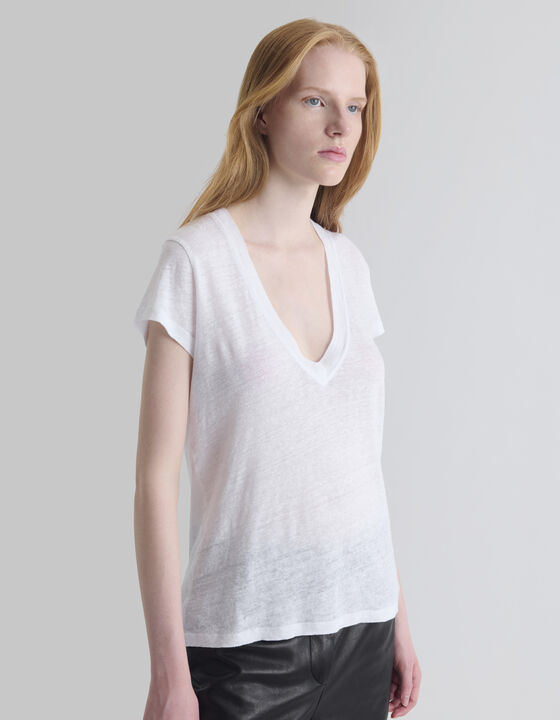 T-SHIRT EN LIN COL V