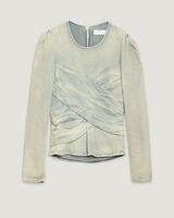 MARSON FADED DENIM PUFF SLEEVE TOP  image number null
