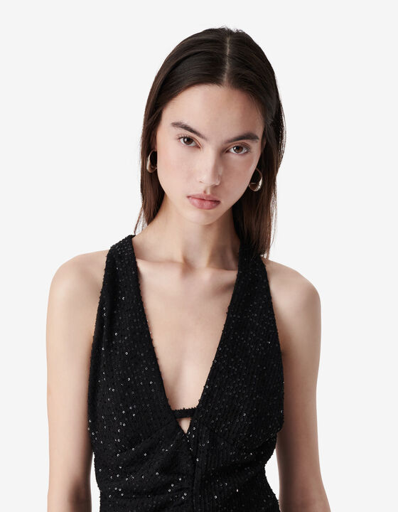 SEQUINNED V-NECK TOP