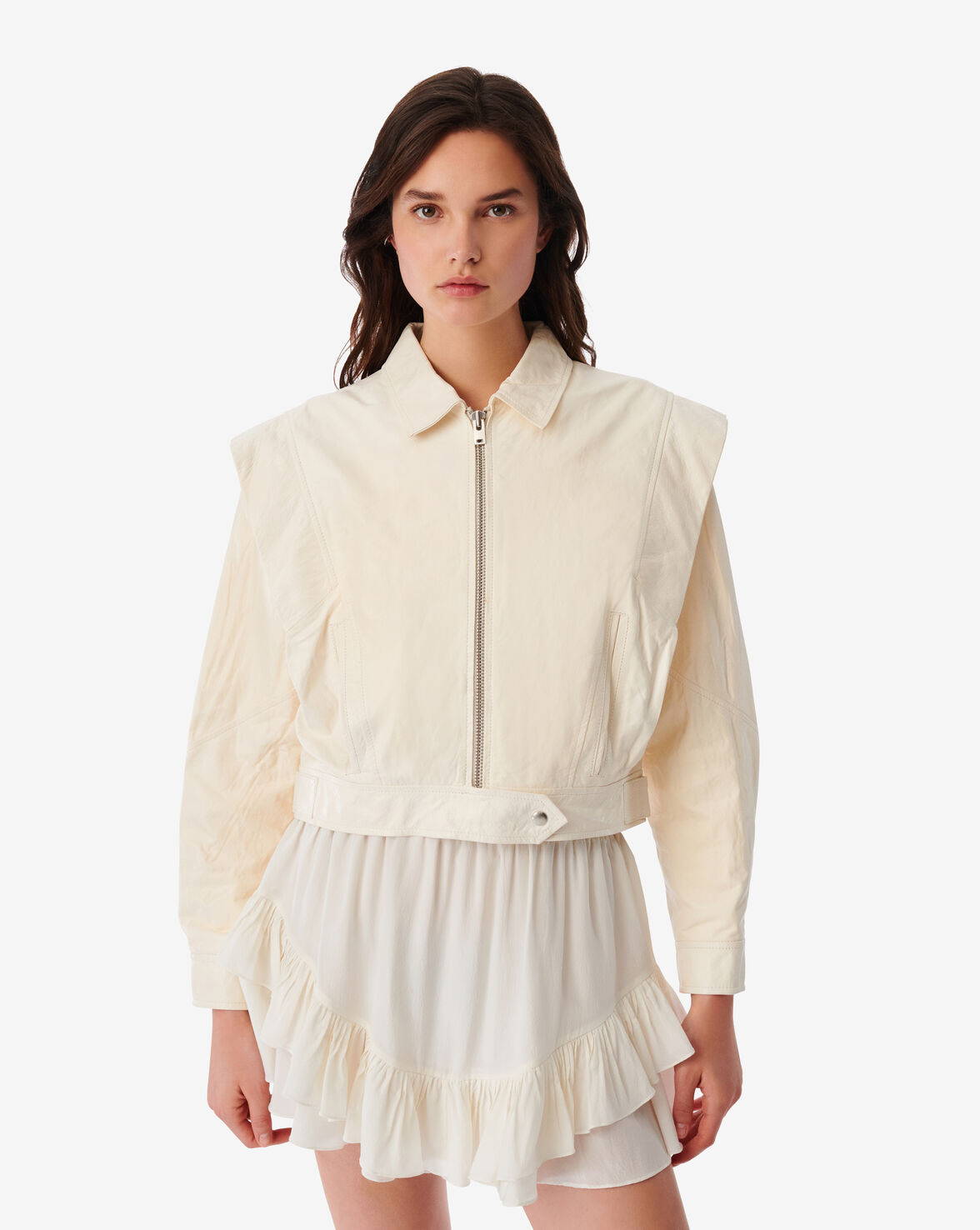 Iro Fabia Structured Leather Jacket In Natural White