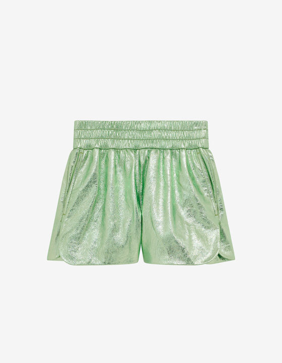 HIGH-WAISTED LEATHER LAM&Eacute; SHORTS