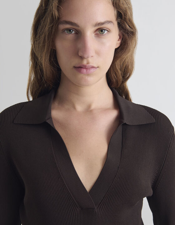 RIBBED POLO-COLLAR TOP