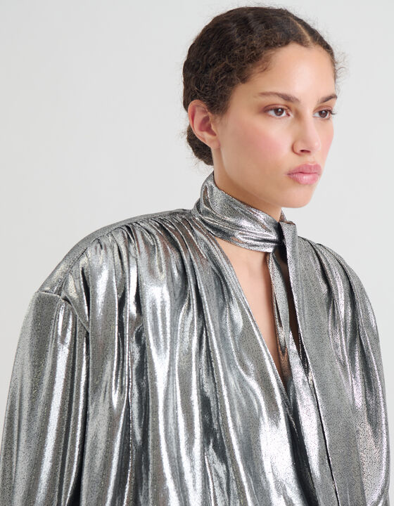 METALLIC SILK DRAPED DRESS