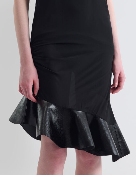 LEATHER RUFFLED TUBE DRESS