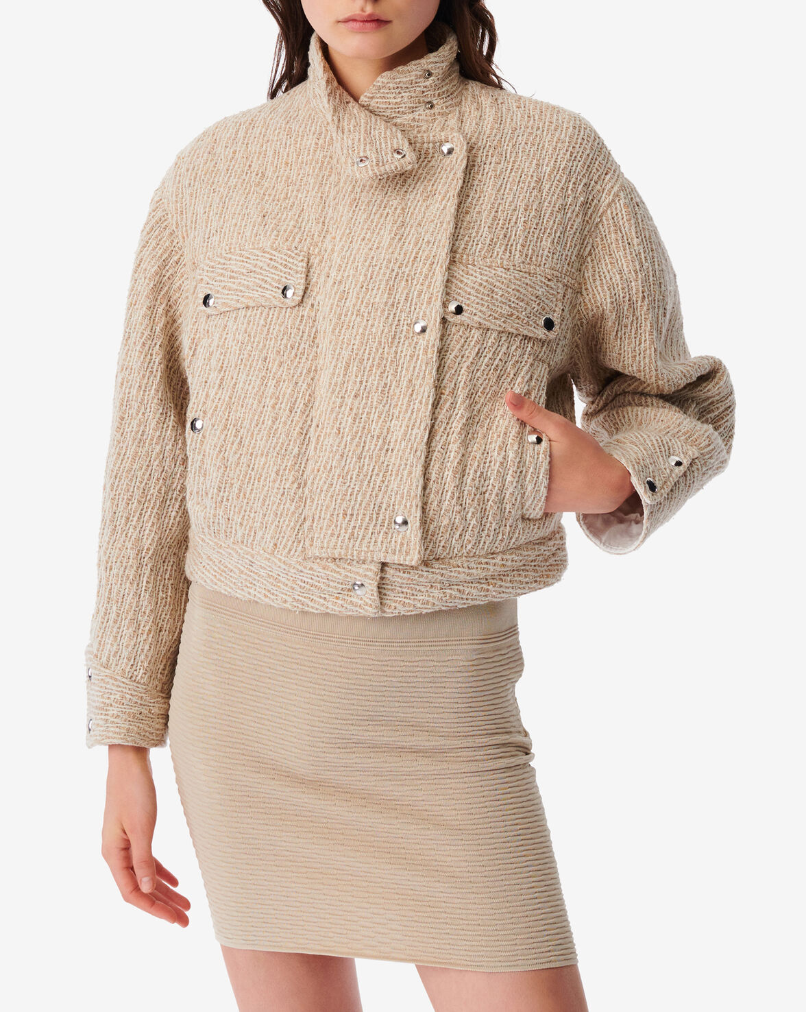 Iro Farrah High-collar Jacket In Mixed Beige