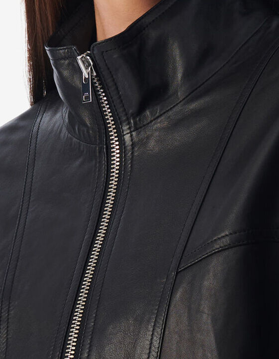 LEATHER STAND-UP COLLAR JACKET