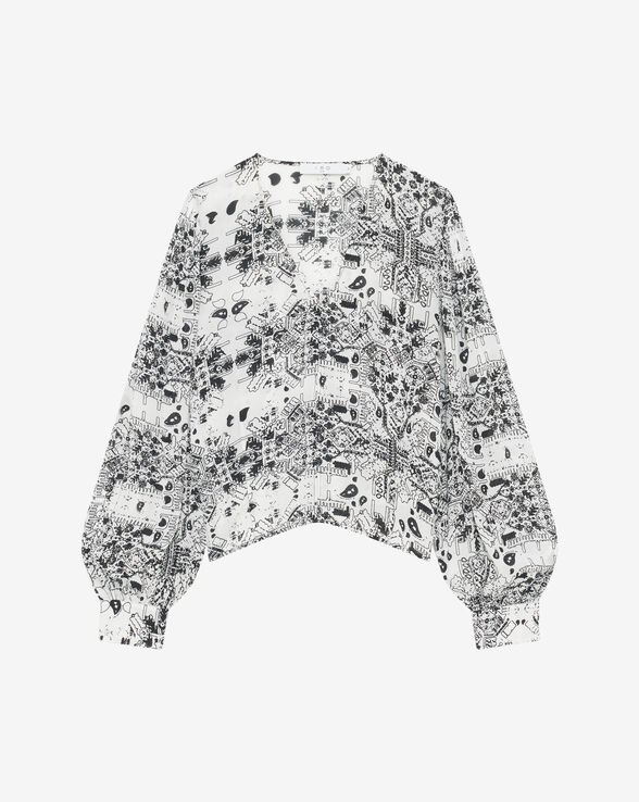 ABGRAL PRINTED V-NECK TOP WITH CUT-OUTS