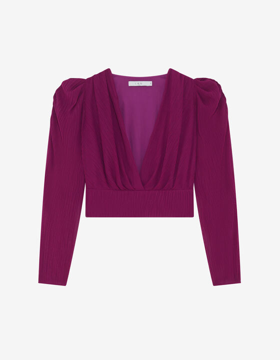 CROPPED AND PLEATED V-NECK TOP