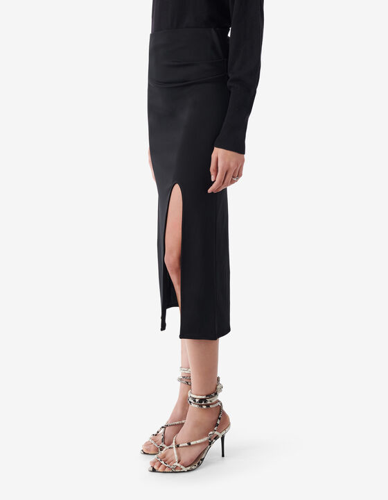 SLIT-FRONT MIDI SKIRT