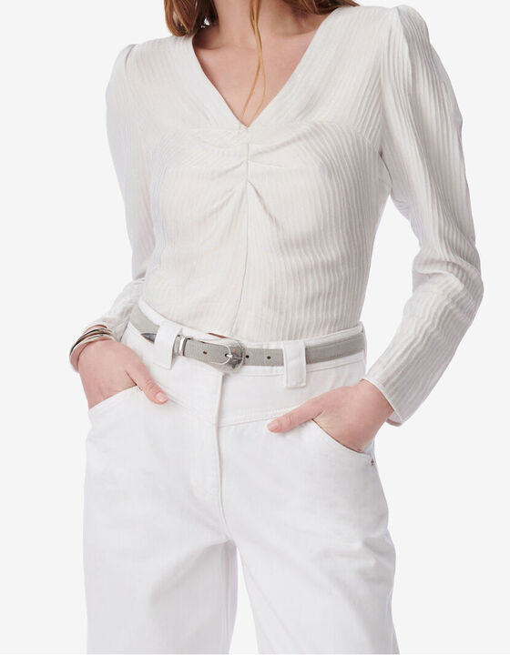 CROPPED STRIPED  V-NECK TOP