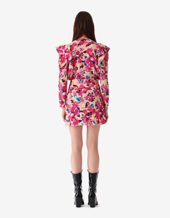 SHORT PRINTED V-NECK DRESS