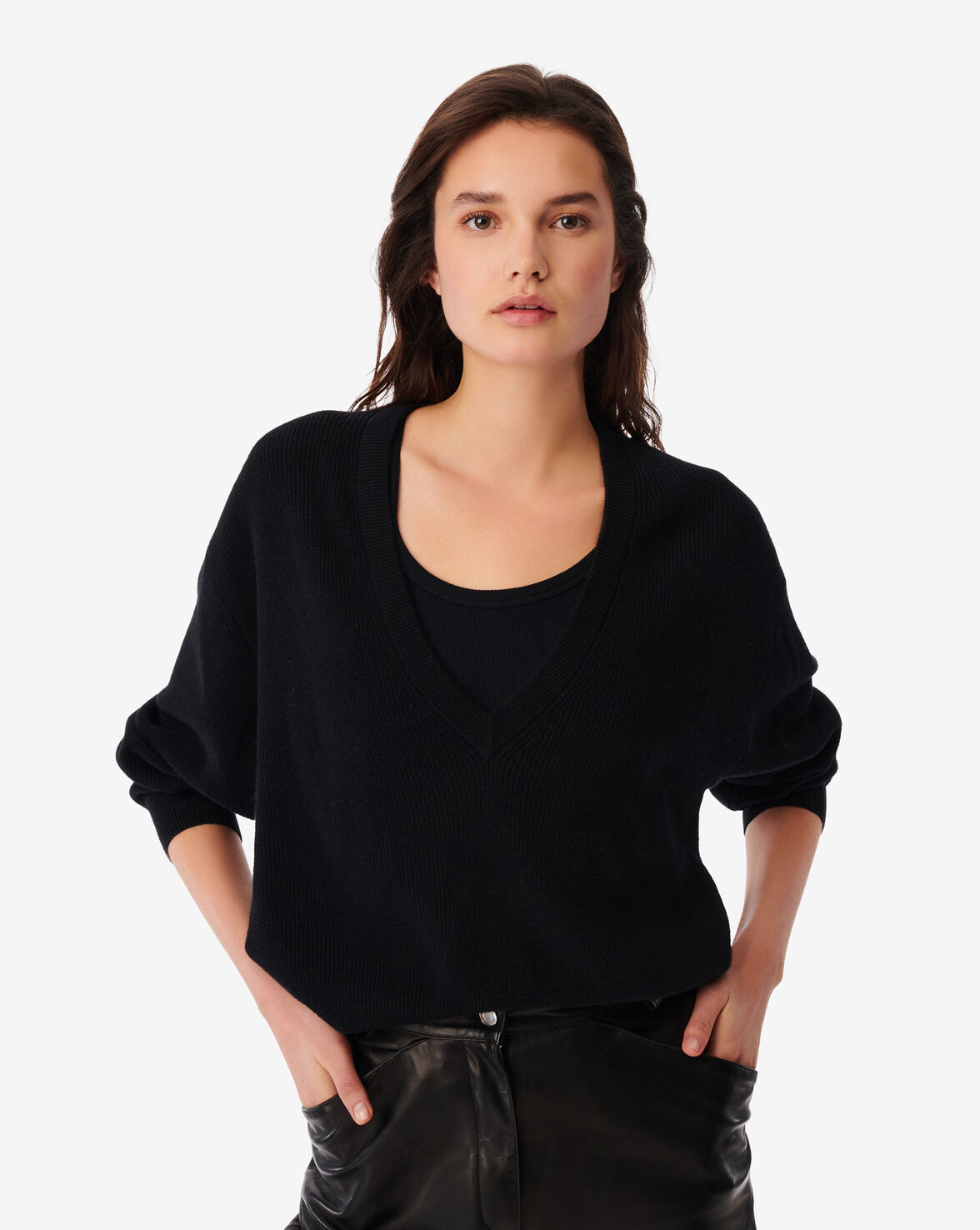 Iro Viola Cropped V-neck Sweater In Black