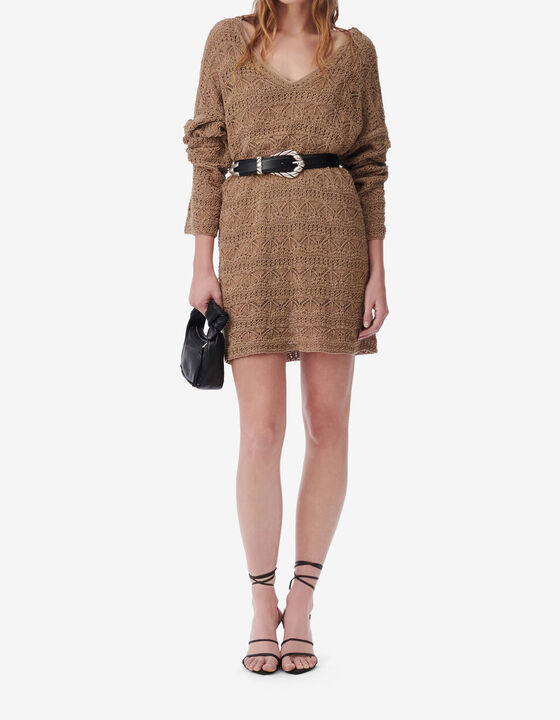 V-NECK CROCHET MINI DRESS