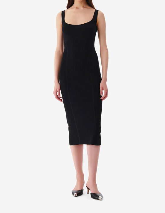 RIBBED SQUARE NECK MIDI DRESS