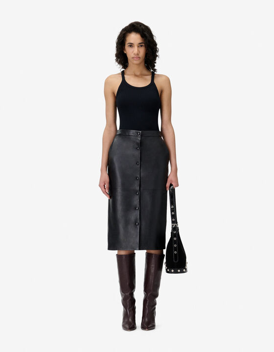 LEATHER MIDI SKIRT