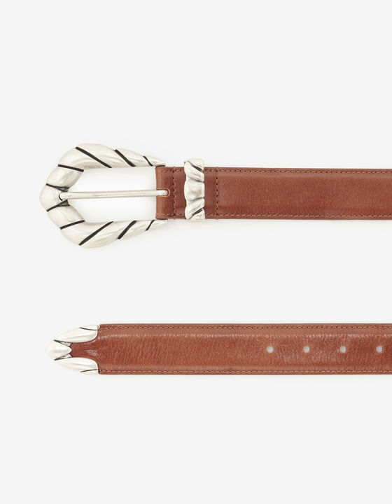 LEATHER BELT WITH SCULPTED BUCKLE