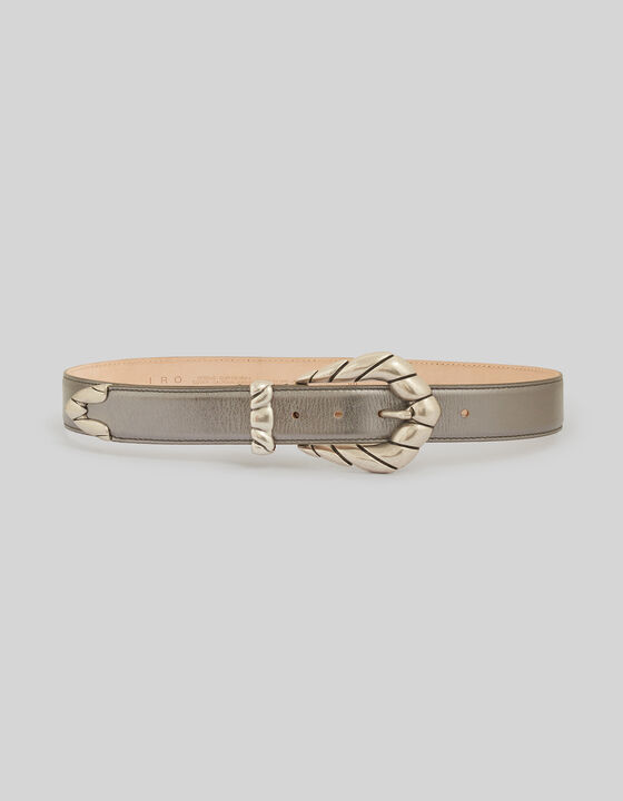 LEATHER BELT WITH SCULPTED BUCKLE