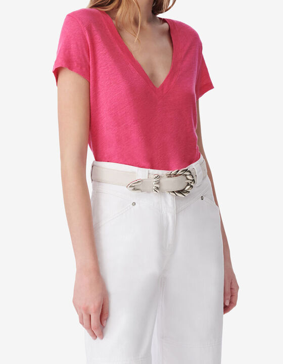 T-SHIRT EN LIN COL V
