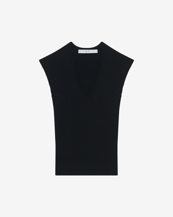 THEANNE RIBBED SHORT-SLEEVED SWEATER