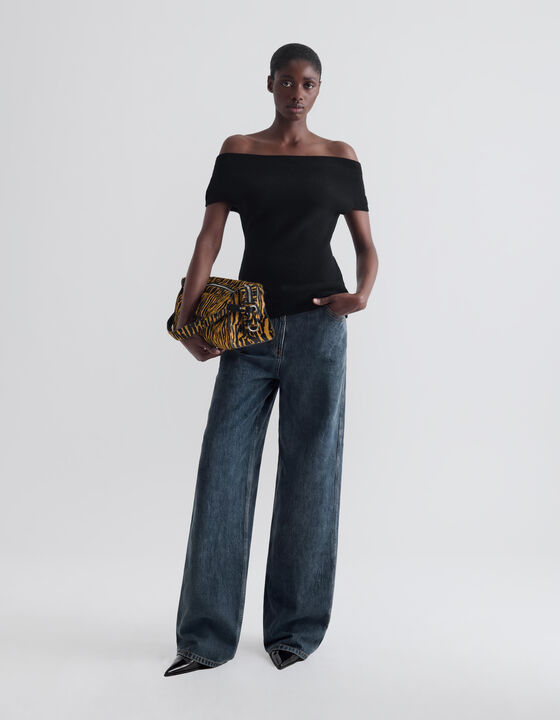 BARDOT-NECK KNIT TOP