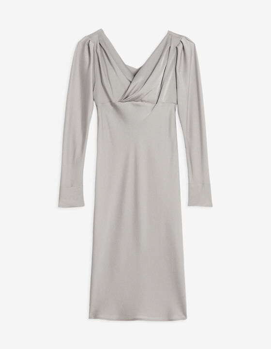 GUYAPI DRAPED V-NECK MIDI DRESS