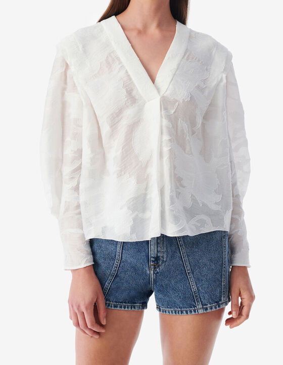 V-NECK DRAPED JACQUARD TOP
