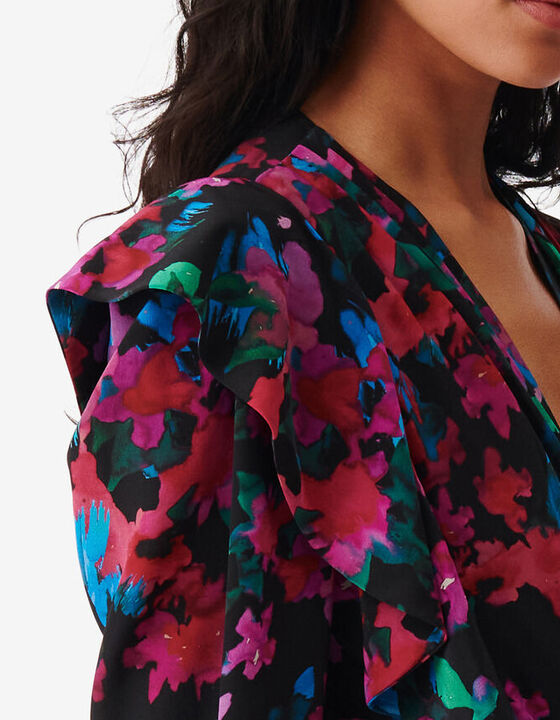 SHORT PRINTED V-NECK DRESS