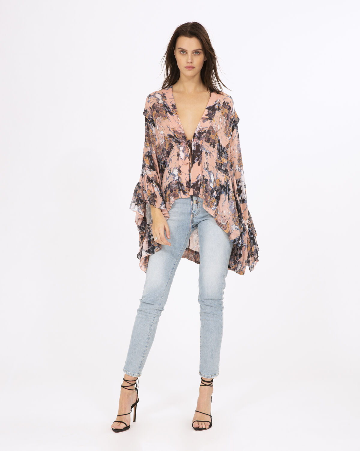 Photo of IRO Paris Ideal Top Nude - This Oversized Top Is The Piece To Have This Season. Kimono Sleeves, Colorful Print, Deep Neckline: This Is A Top That Will Enhance You! Shirts-Tops