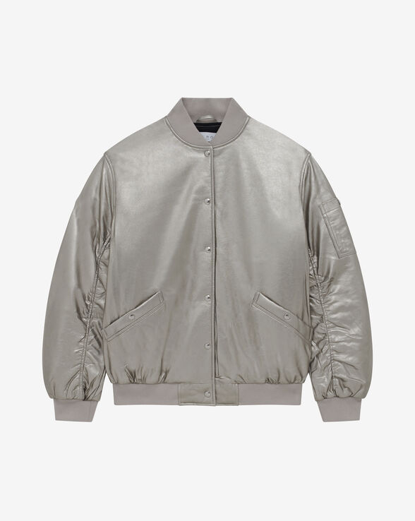 BOMBER OVERSIZE EN CUIR MOREL