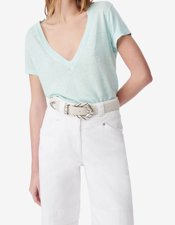 T-SHIRT EN LIN COL V