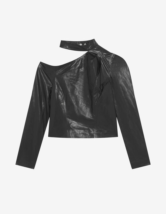 NENSI ASYMMETRIC LEATHER TOP