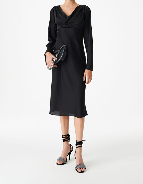 DRAPED V-NECK MIDI DRESS