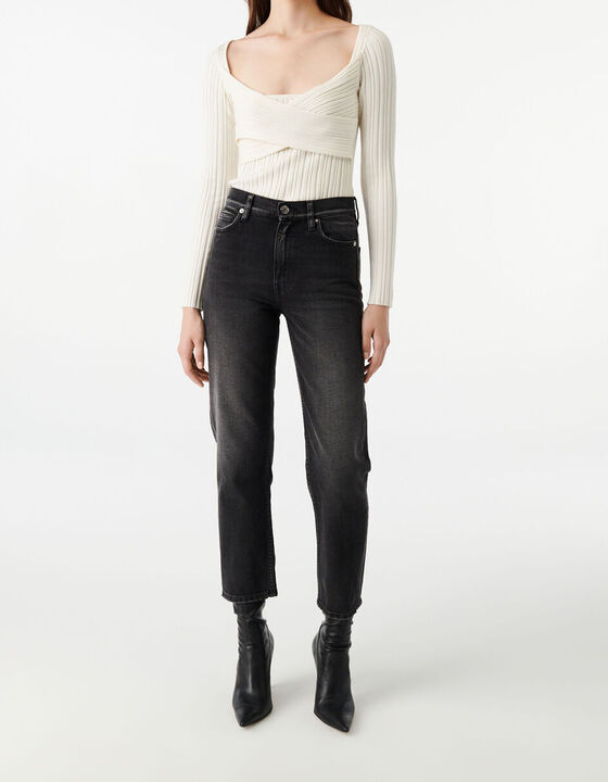 SQUARE-NECK RIBBED SWEATER