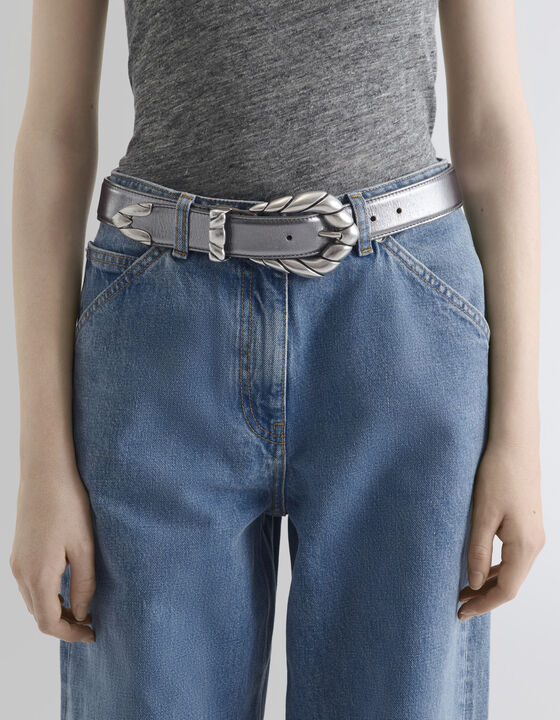 LEATHER BELT WITH SCULPTED BUCKLE