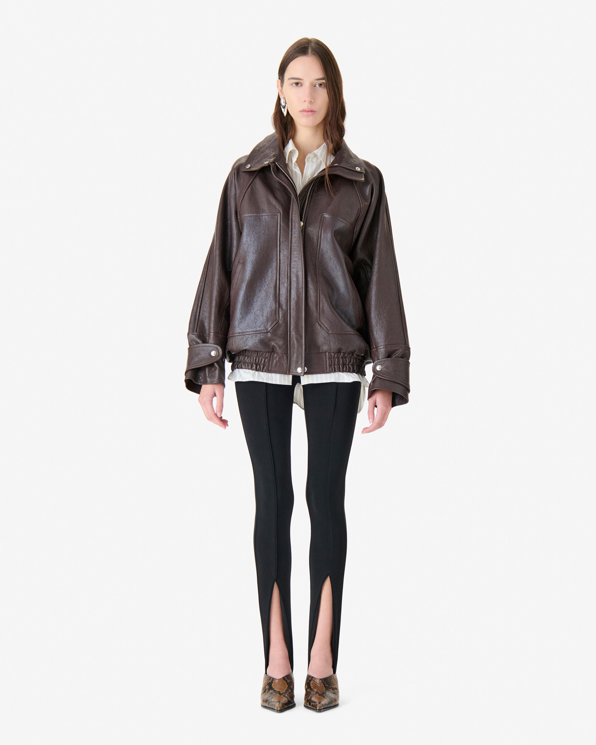 ONICO women brown oversized lambskin leather jacket | IRO