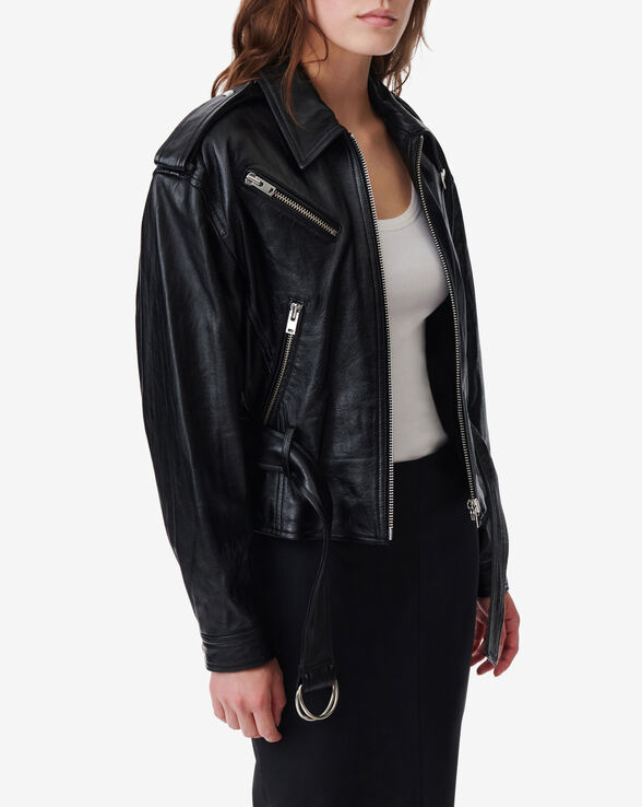 VESTE EN CUIR CEINTURÉE LEOM
