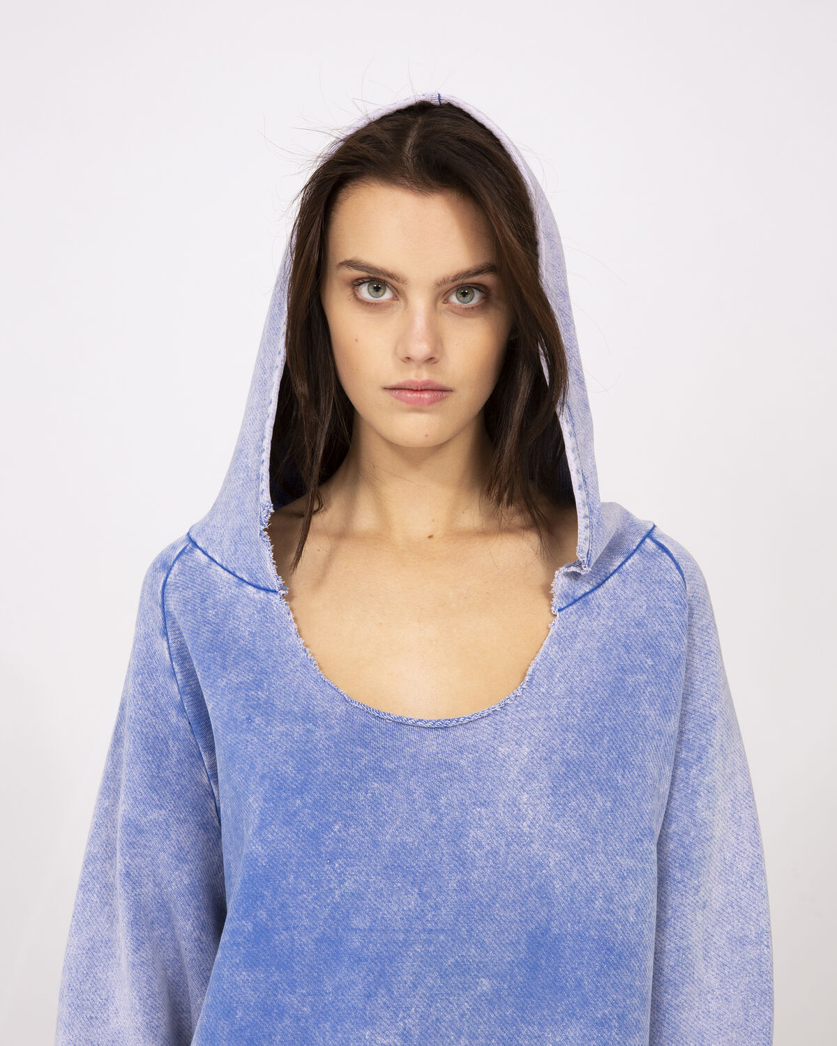 Photo of IRO Paris Cube Sweater Blue Creek - This Hoodie Features A Wide Indented Collar And A Faded Finish. Oversize, With Its Large Kangaroo Pocket, It Will Bring Comfort To All Your Outfits. Sweaters