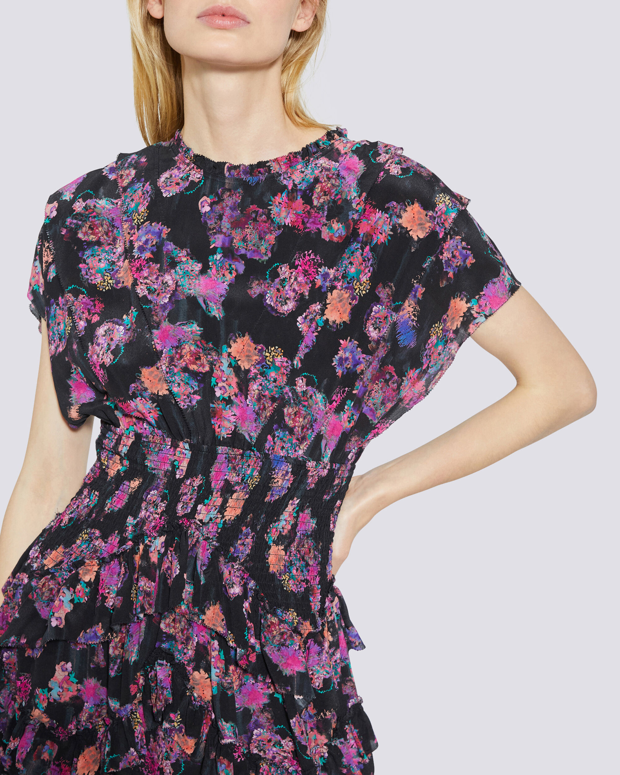 floral print ruffled mini dress