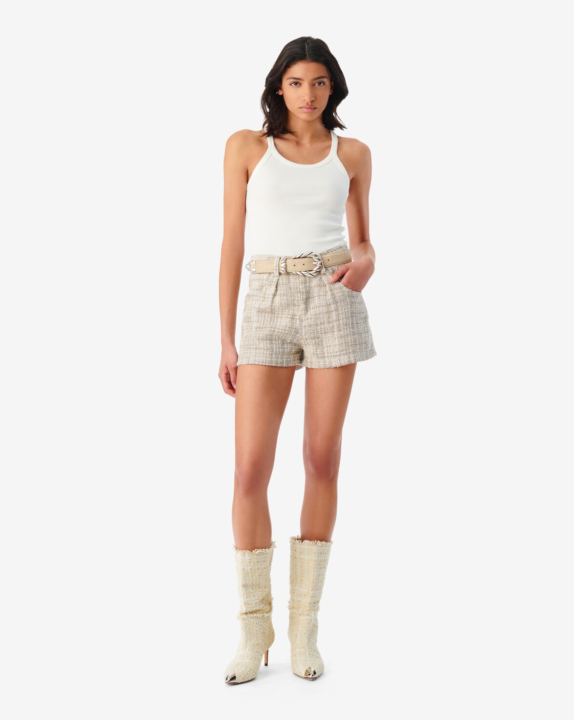 Shop Iro Dilana Tweed Shorts In Mixed Beige