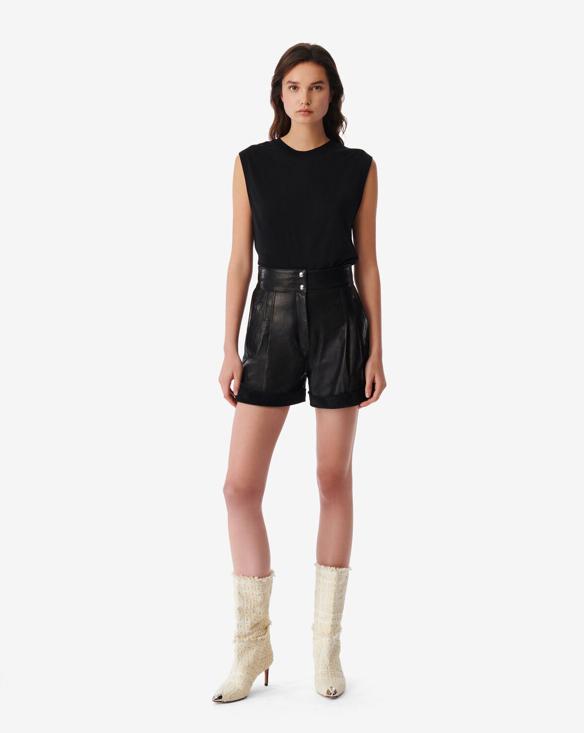 Iro Dana Cuffed Leather Shorts In Black