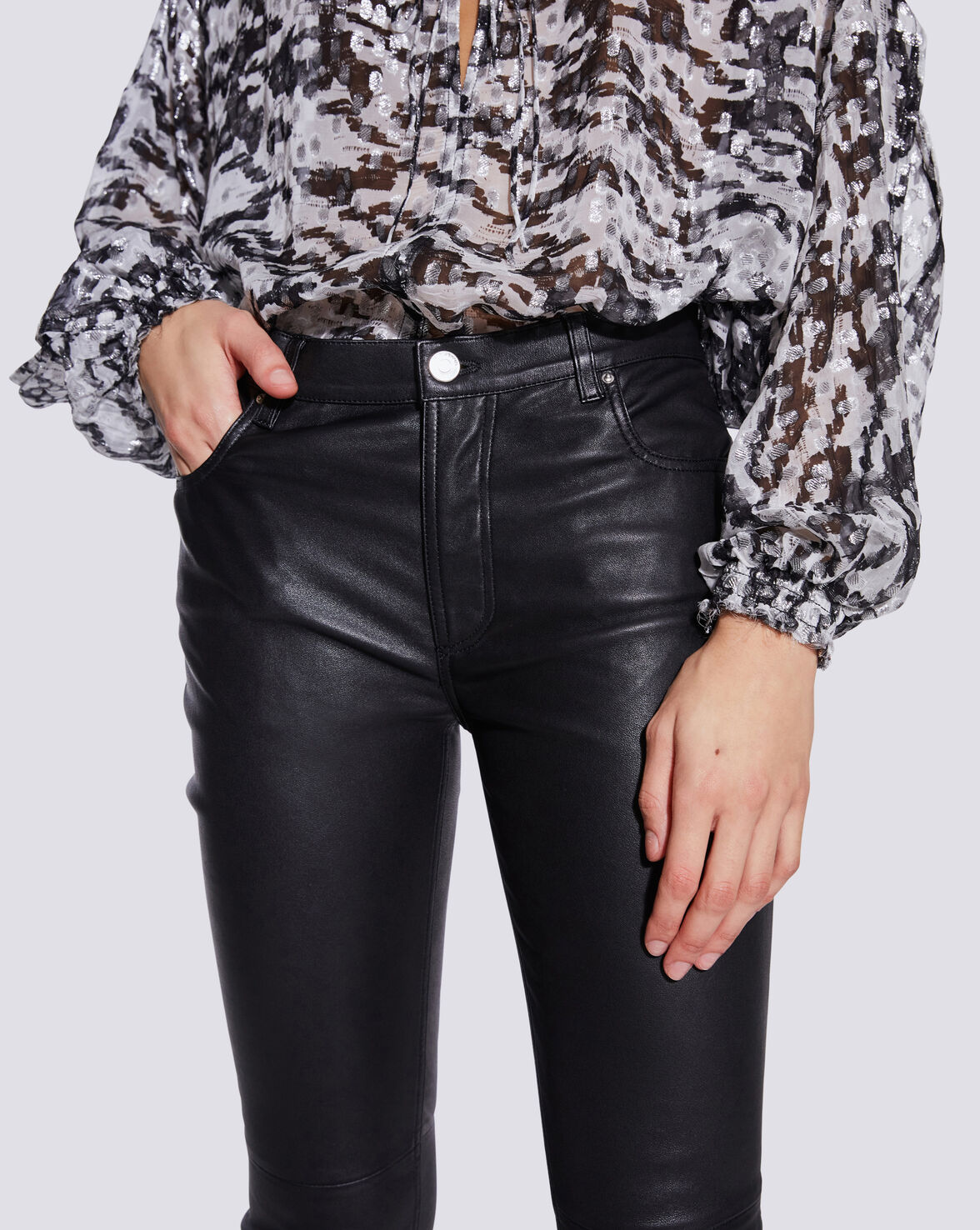 QUARTZ SKINNY SPLIT HEM LEATHER PANTS  image number null
