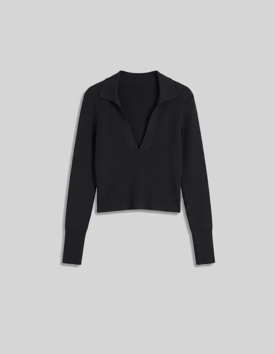 RIBBED POLO-COLLAR TOP