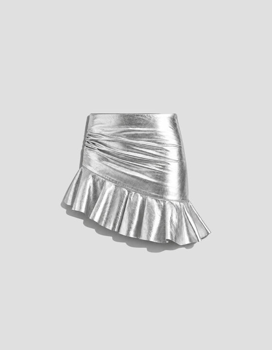 METALLIC LEATHER RUFFLE SKIRT