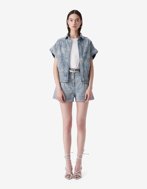 EMBROIDERED DENIM SHORTS