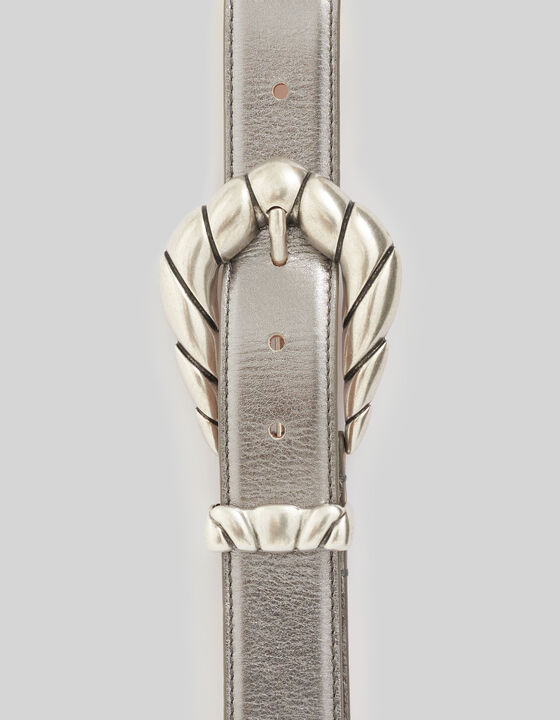 LEATHER BELT WITH SCULPTED BUCKLE
