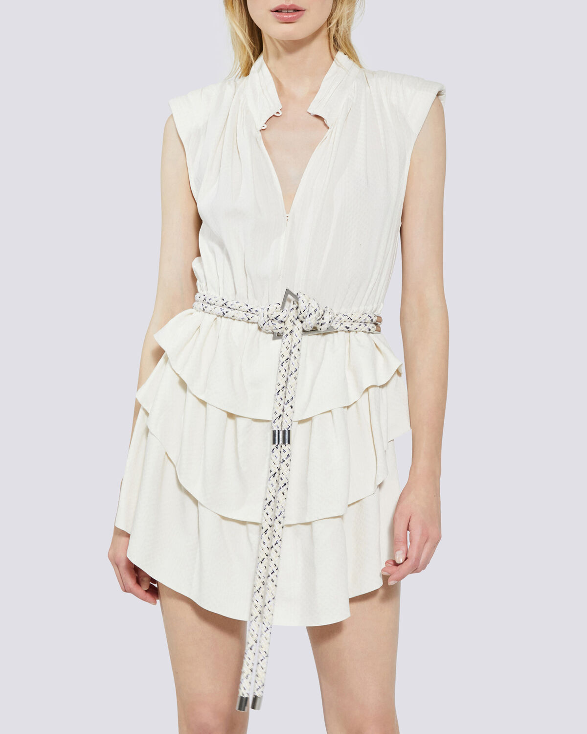 IRO - CALCIE SLEEVELESS RUFFLE MINI DRESS ECRU